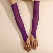 16 Colours Sheer Mesh 48cm Long Hook Finger Gloves Stretchy Sun Protection Cosplay Dance Wear