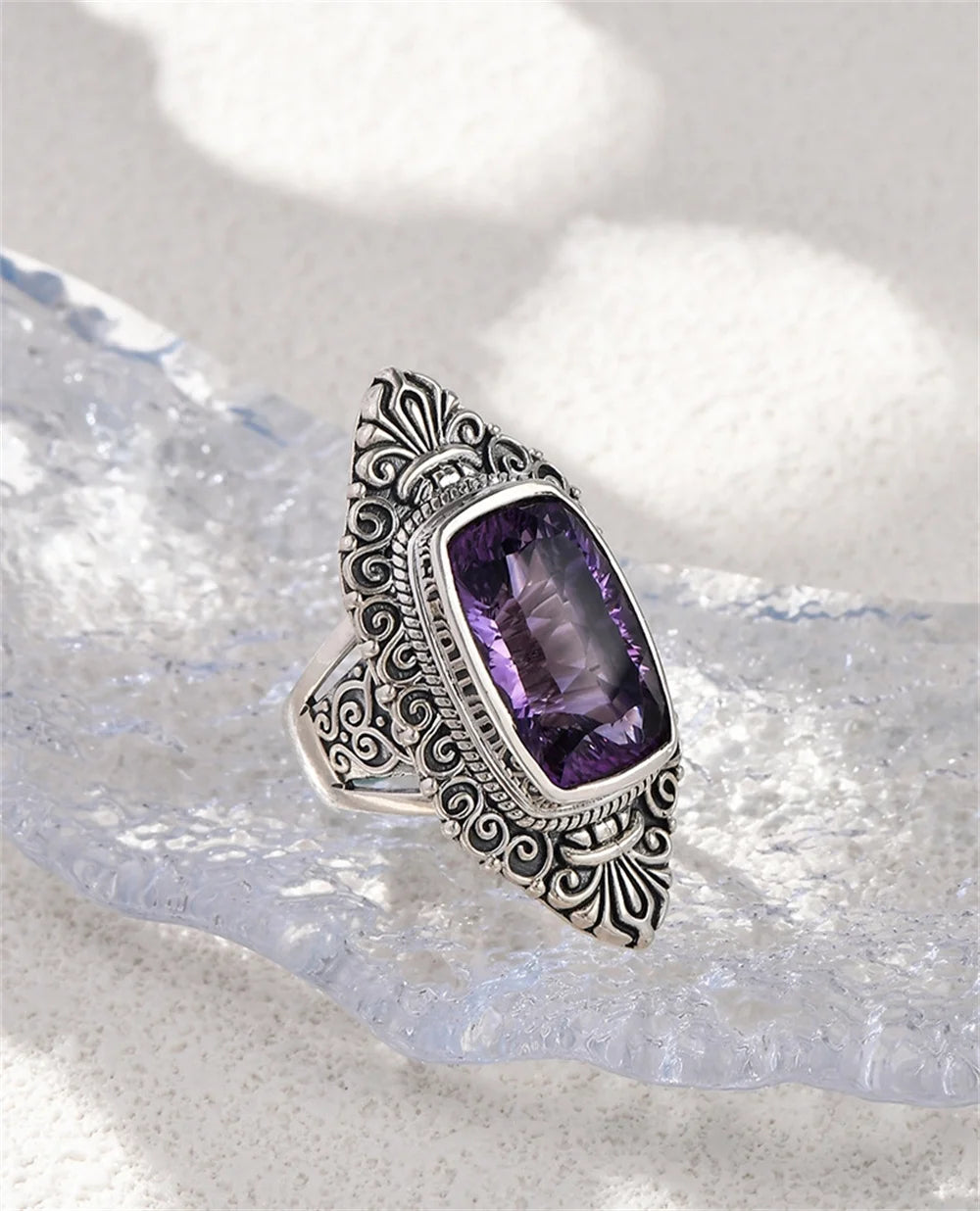 The Gypsy's Lantern S925 Sterling Silver Rings Natural Amethyst Yellow Crystal