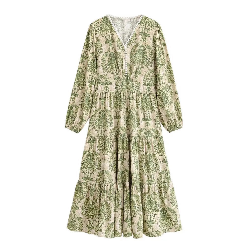 Teresa's Green Floral Long Sleeve Midi Dress