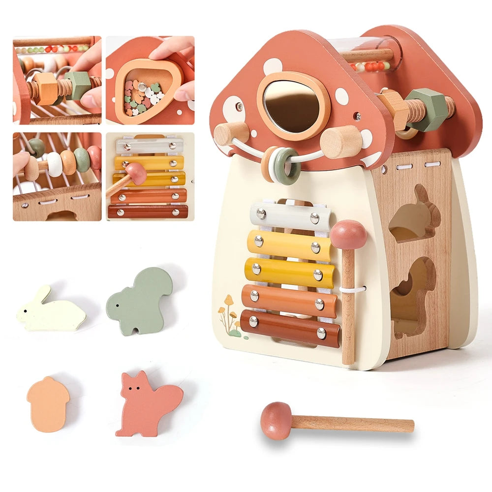 Mushroom Busy Box Baby Montessori Musical Wooden Toys Educational Percussion Toys
