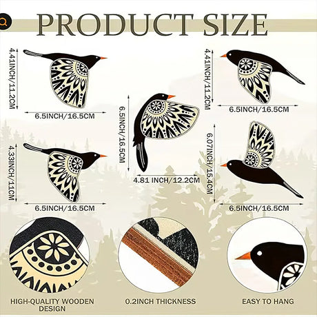 Set of Five Wooden Flying Birds Wall Decor