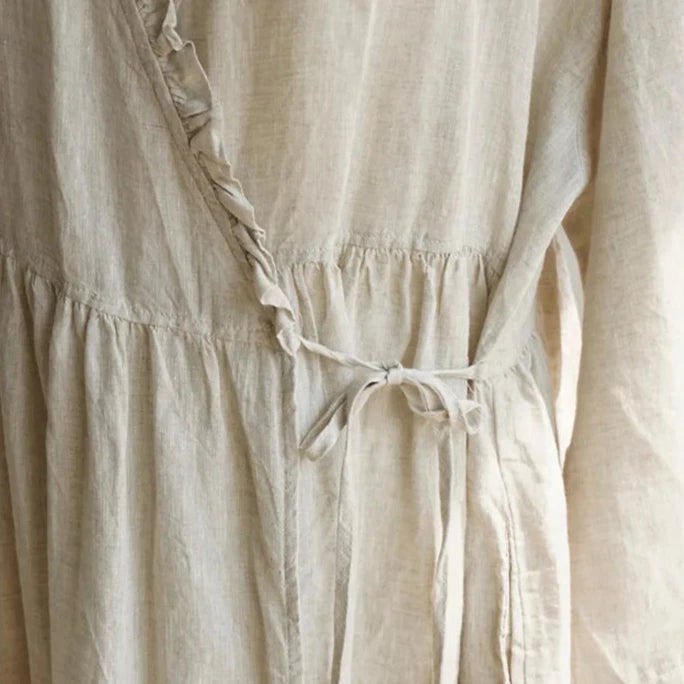 Evie's Vintage French Style Cotton Linen Dress Long Sleeveless Loose Wrap