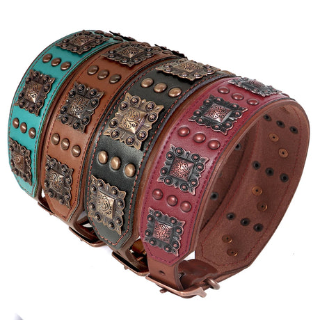 Genuine Leather Dog Collar 2inch Wide Rivet Spikes Collars for Medium Large Dogs Medieval Cosplay