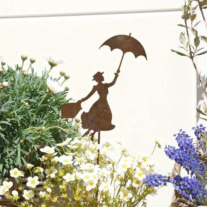 Rusty Metal Mary Poppins Garden Decor