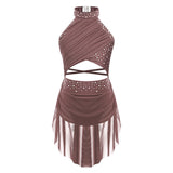 Girls Dance Performance Rhinestone Fringed Dress Figure Ice Skating Dancewear