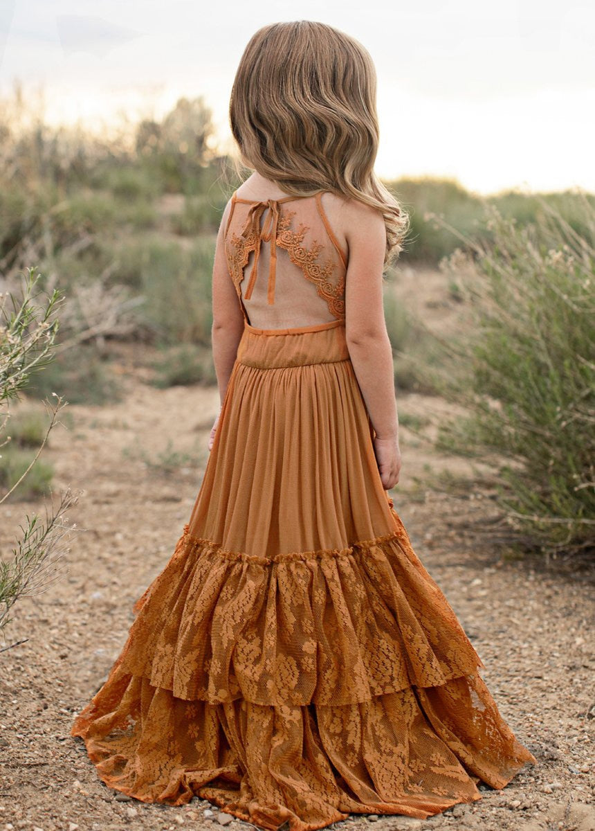 Girls Maxi Lace Chiffon Photoshoot Dresses For 3-15 Years