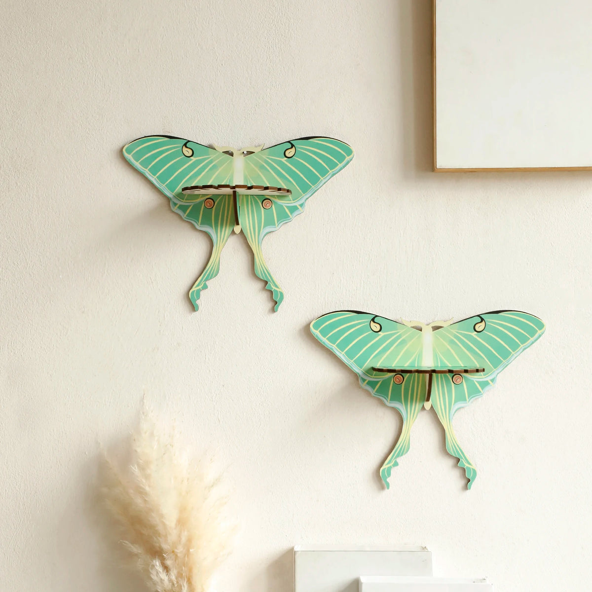 Luna Moth Necklace Display Wooden Floating Shelves Boho Home Decoration