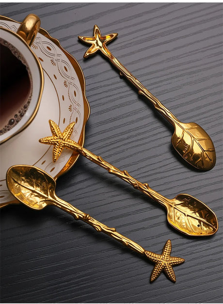 Golden Dragonfly Flower Bird Starfish 11CM Mini Spoon Teaspoon