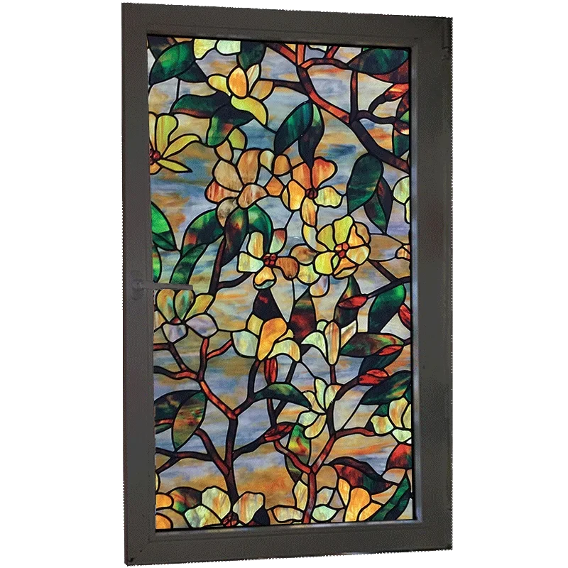 Magnolia Stained Glass Window Film Peel and Stick Decals