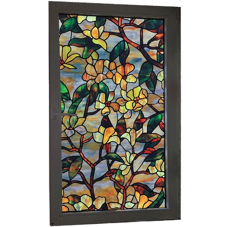Magnolia Stained Glass Window Film Peel and Stick Decals