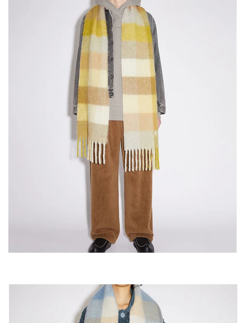 Colour Blocks Autumn Winter Plaid Scarves Imitation Cashmere Mohair