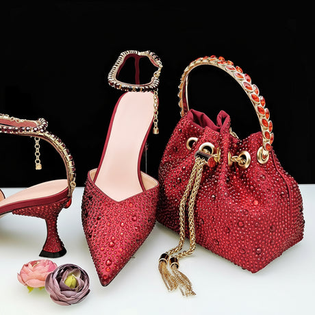 Diamond Confetti Pointed Shoes and Matching Bag Party Heels