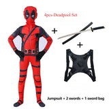 Deadpool Costume Kids Superhero Child Cosplay Halloween Costume Swords Kids Jumpsuit