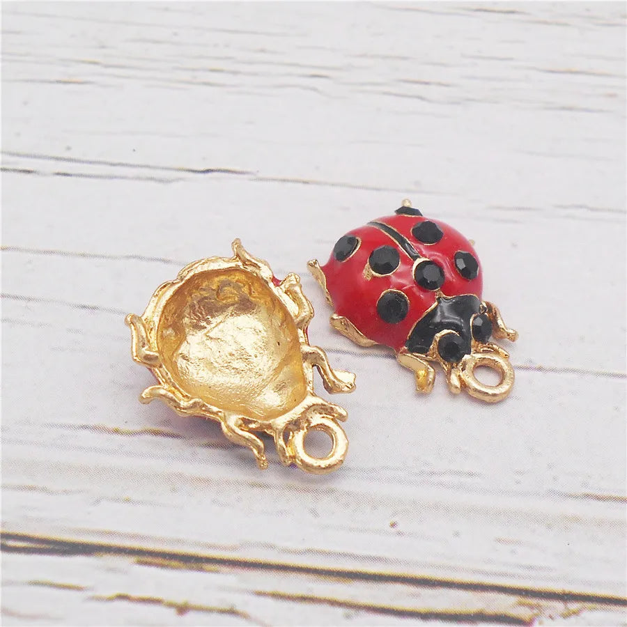 6PCS Enamel Red Ladybug Charms DIY Jewellery Making