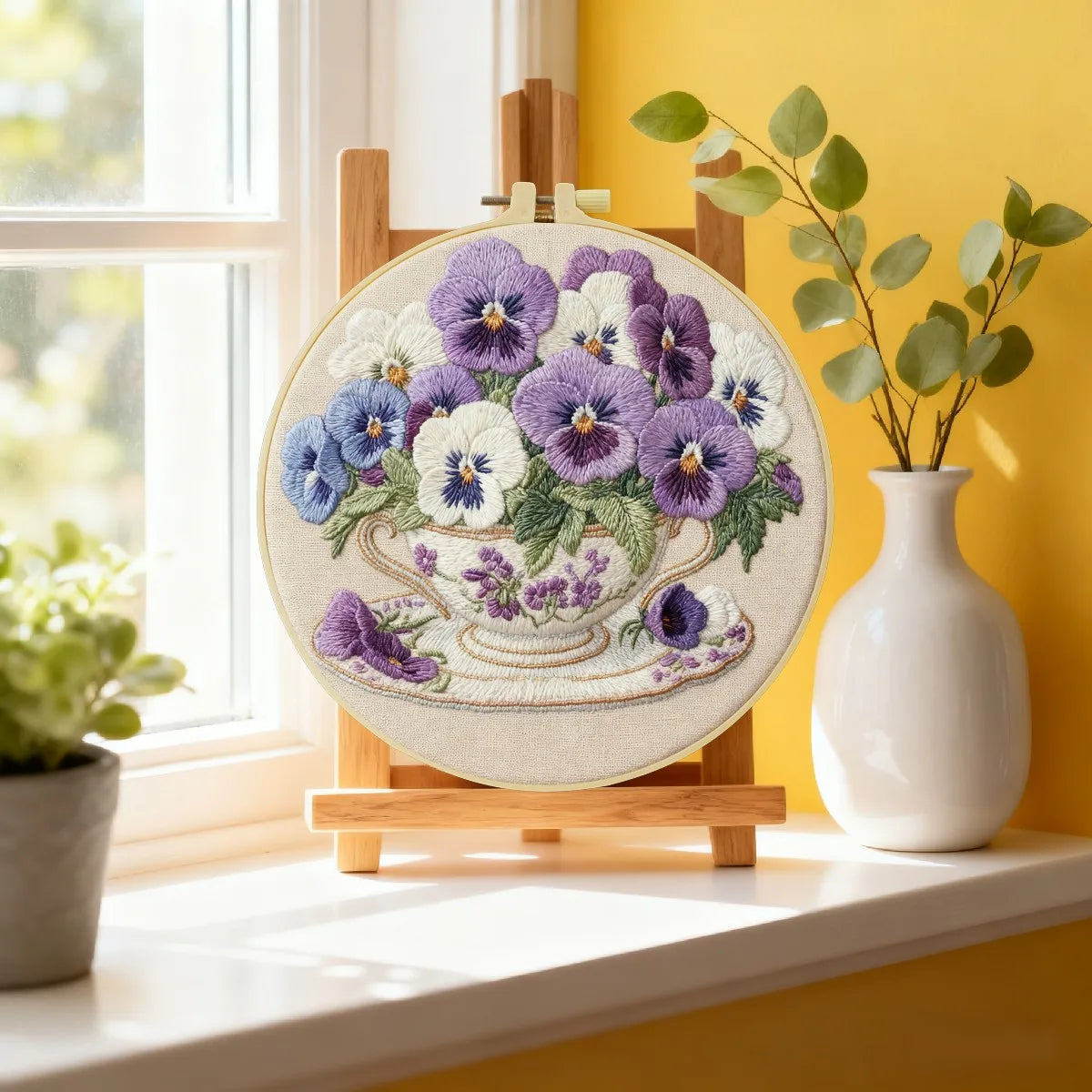 Pansies Flowers DIY Embroidery Kit for Beginners