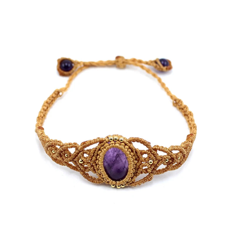 Natural Stone Braided Wax Cord Adjustable Bracelets Rose Quartz Lapis Lazuli Amethyst