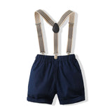 Summer Boys Shorts Suit Toddler Boys Formal Suspender Bowtie Trousers Suit 2-8 Years