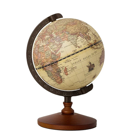 World Globe Earth Map Retro Wooden Base Desk Decor