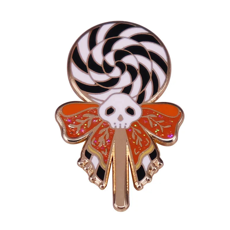 Skeleton Lollipop Brooch Halloween Glitter Candy Badge Enamel Pin