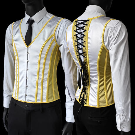 Vintage Circus Men's Boned Waistcoat Corset Vest Lace Up Burlesque Performance Stage Costume
