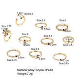 Boho Moon Heart Set of Ten Rings