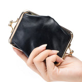Genuine Leather Double Clamp Coin Purse Small Wallet Bag Pouch