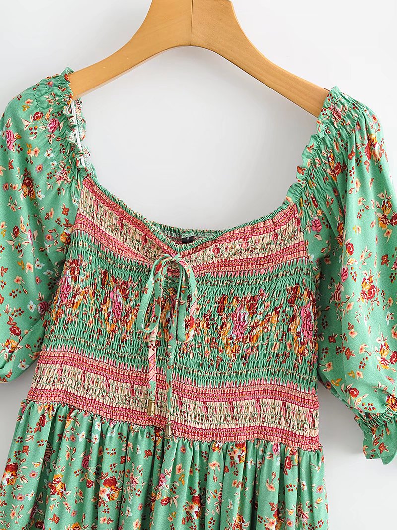 Anahita Bohemian Floral Shirred Dress