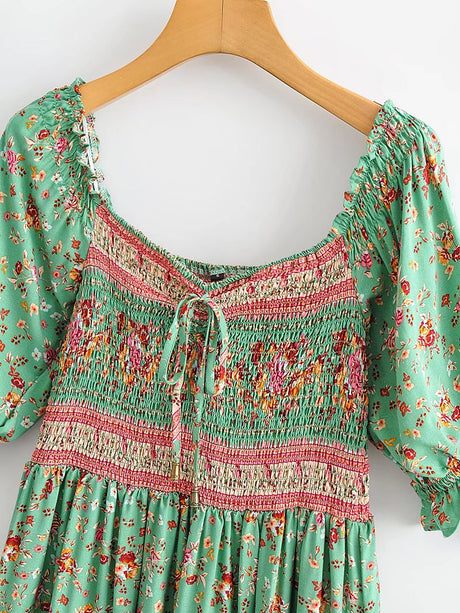 Anahita Bohemian Floral Shirred Dress