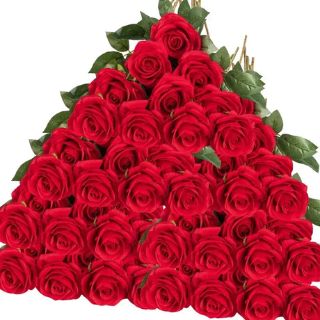 50 Pcs Velvet Roses Artificial Flowers Real Touch Fake Roses Valentine's DIY Wedding Bouquet Home Decor