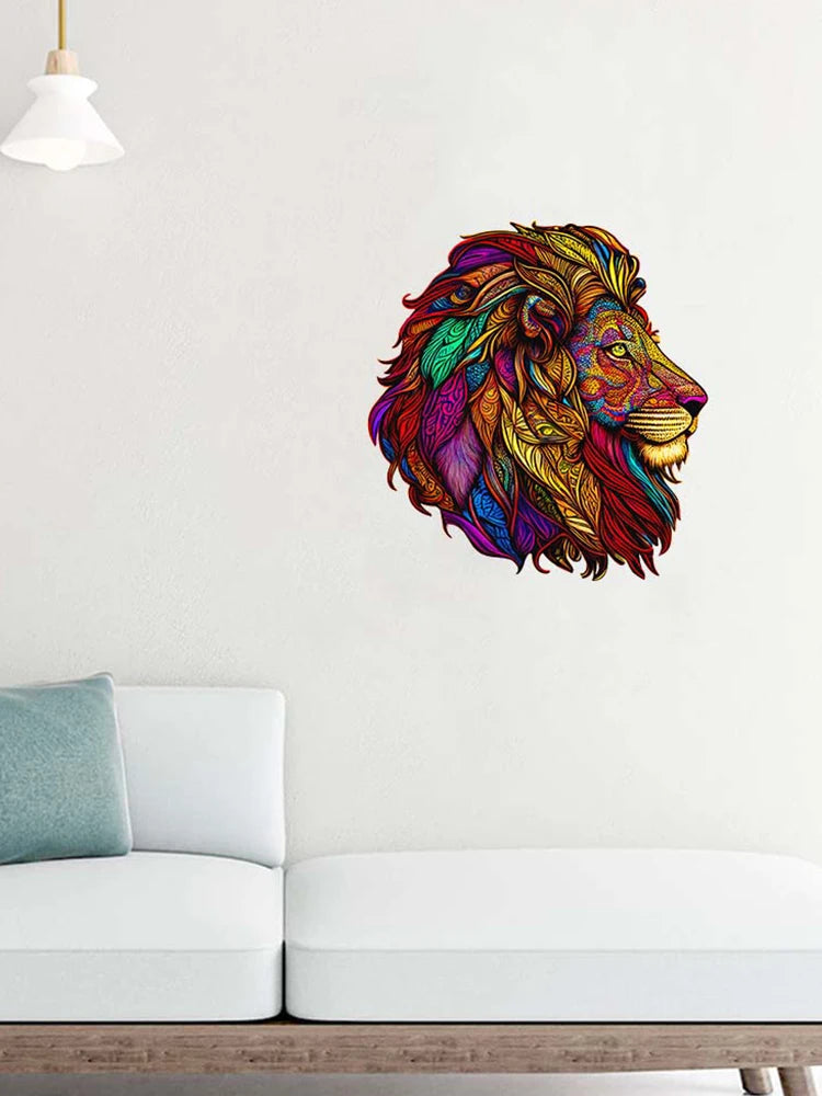 King of the Jungle Lion Wooden Jigsaw Puzzle Irregular Shaped Pieces