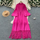 Petal Sleeves Pleated Tassel Dress Eight Colours