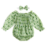 Valentines Day Easter St Patricks Christmas Baby Girls Heart Print Romper with Headband