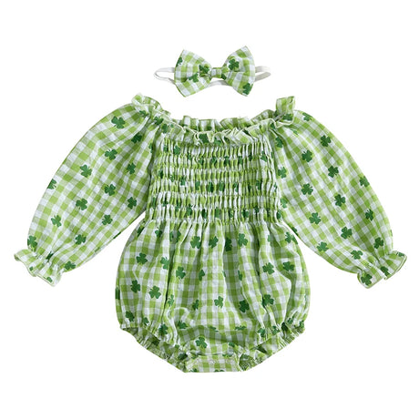 Valentines Day Easter St Patricks Christmas Baby Girls Heart Print Romper with Headband