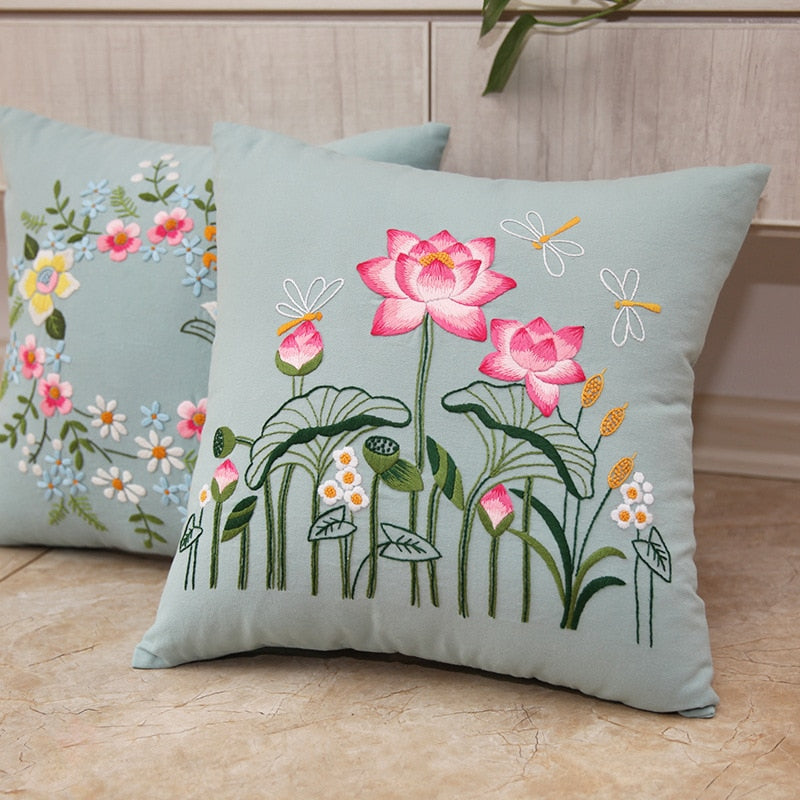 DIY Embroidery Kit Cushion Covers Flower Needlework DIY Craft Kits