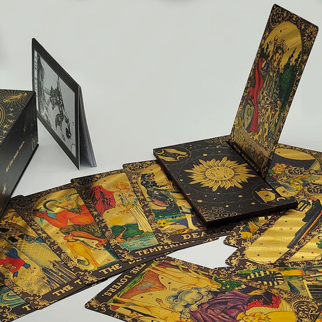 Gold Foil Divination Tarot Cards Set With Wooden Card Stand Box Gift Set