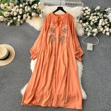 Olive's Embroidered Long Sleeve Shirt Dress