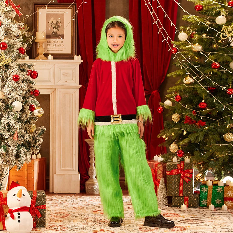 Grinch Costume Kids Boys Girls Christmas Cosplay Costume Set