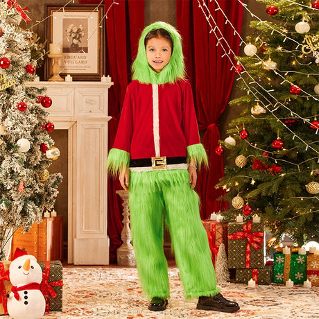 Grinch Costume Kids Boys Girls Christmas Cosplay Costume Set