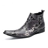 Angus' Pointed Iron Toe Snake Pattern Genuine Leather Ankle Boots