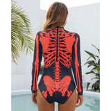 Skeleton Printed Long Sleeve Swimwear One-piece Surfing Swimsuit