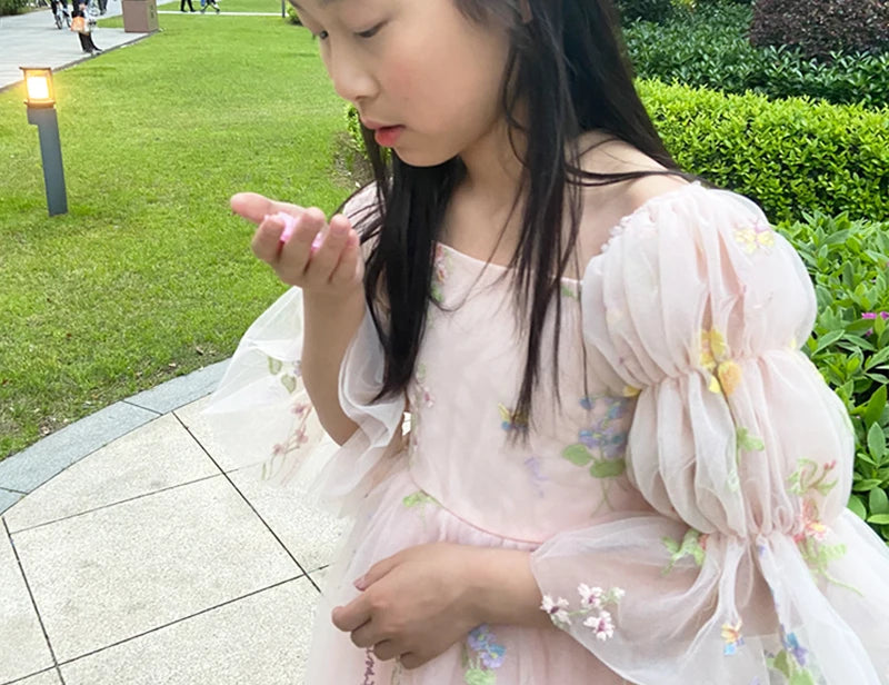 Fairy Faith's Baby Toddler Girls Birthday Dress Embroidered Butterfly Flower Girls Dress