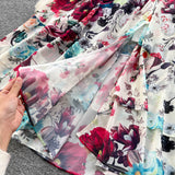 Mandy's Spring Boho Floral Chiffon Cascading Ruffles Dress