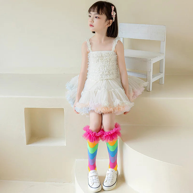 Girls Knee-High Rainbow Fun Socks 3-8T