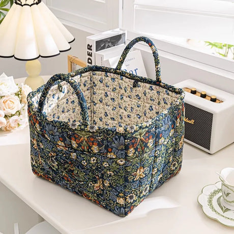 Floral Quilted Fabric Storage Bins with Handles Multi-Compartment Organiser William Morris