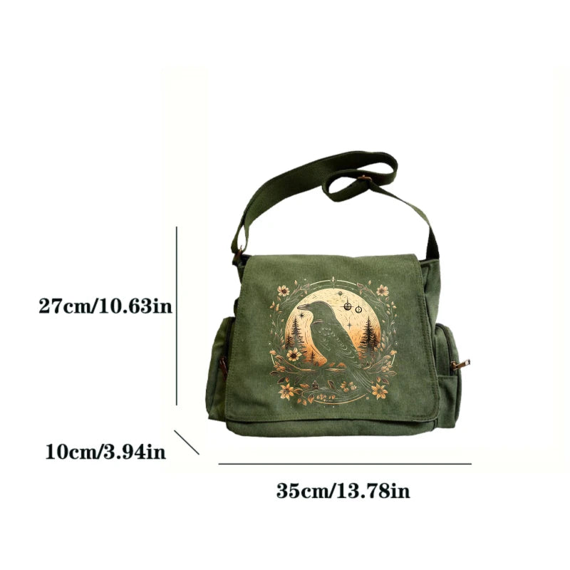 Raven Sunsets Print Canvas Shoulder Bag Crossbody Messenger Bag