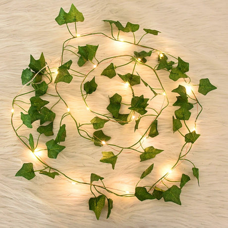 2/5/10M Silk Leaves Fake Creeper Green Leaf Ivy Vine LED String Lights Artificial Plants Decor