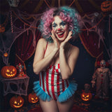 Vintage Circus Carnival Bodysuit Clown Stripes Playsuit Halloween Cosplay Costume