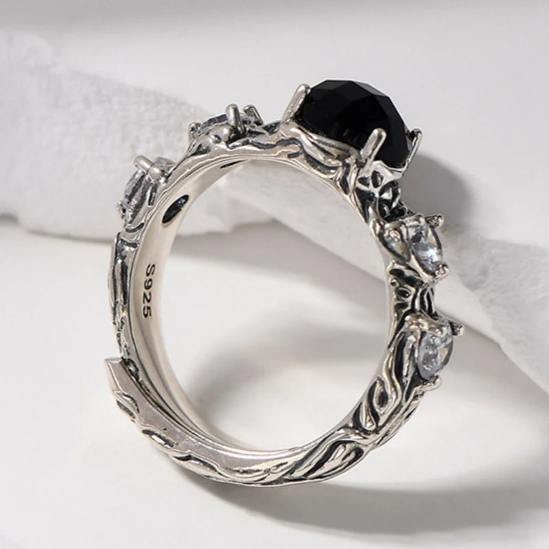 Eternal Night Forest S925 Sterling Silver Ring Agate Zircon