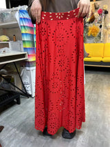 Red Flower Hollow Lace Swimsuit Skirt Resort Wear
