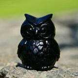 Natural Obsidian Owl Figurine Hand-Carved Stone Statue Decor Ornament Gift Idea